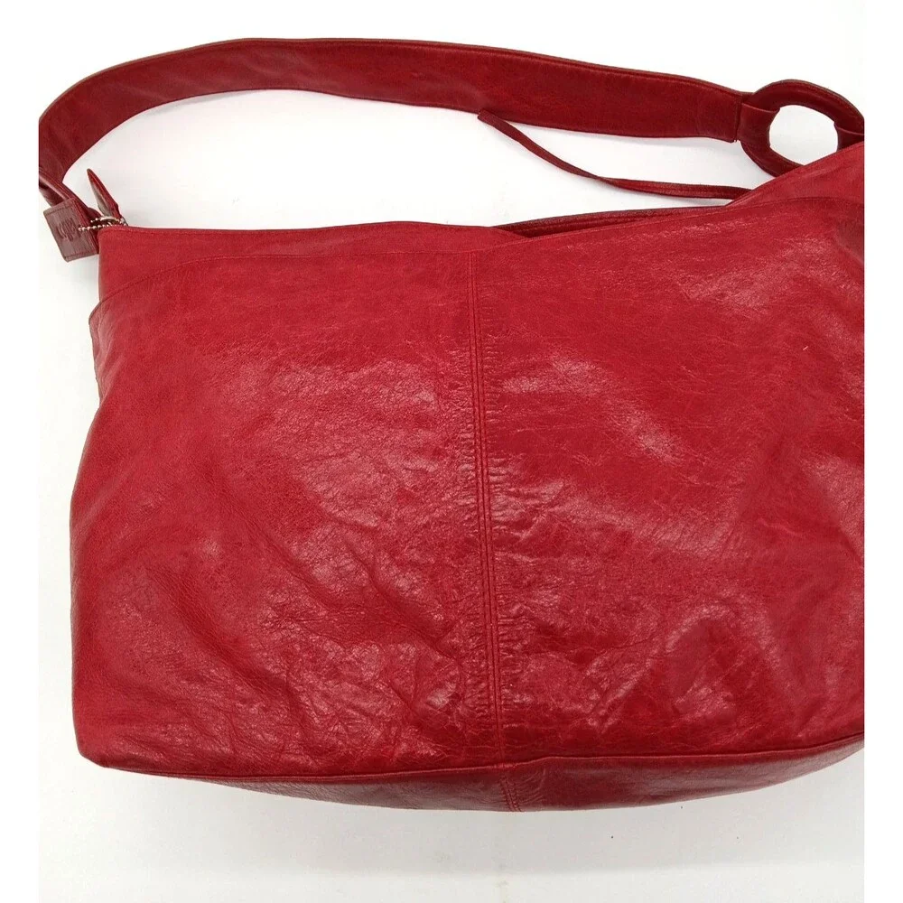 Latico Red Woven Leather Basketweave Pattern Large Handbag